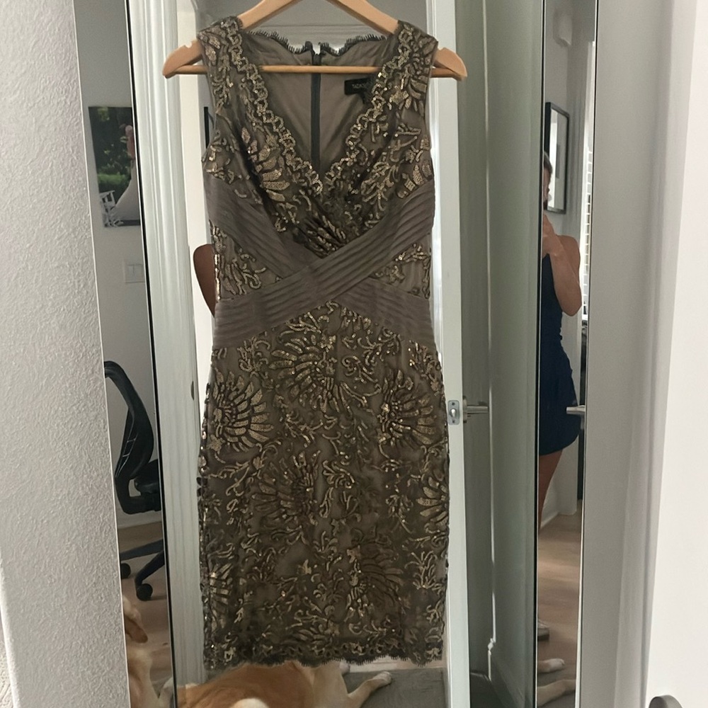 Elegant Lace Dress in Gold and Brown